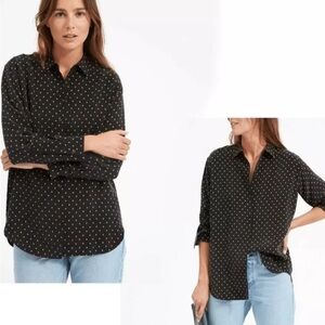 Everlane polkadot button-down cupro size small black gold office blouse